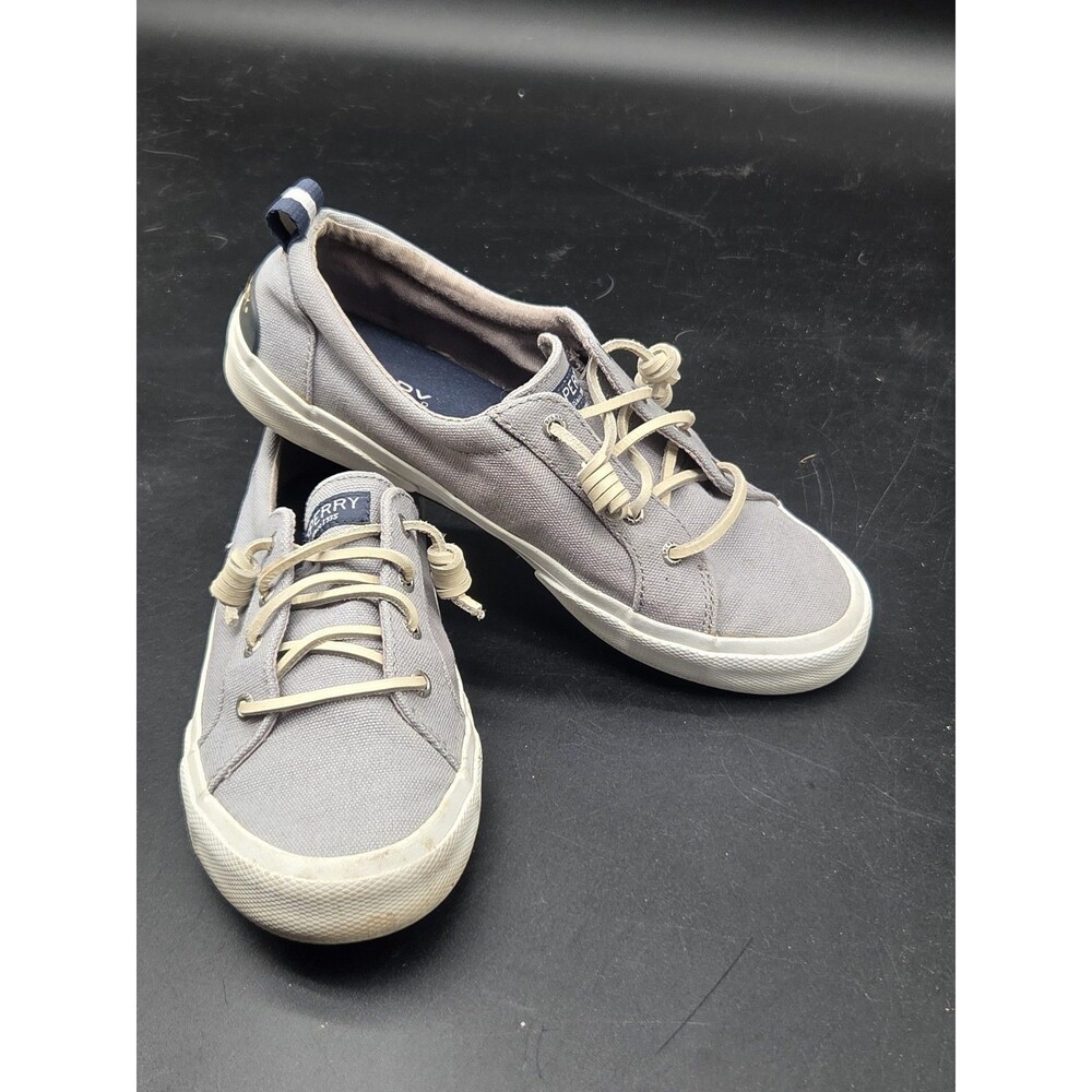 Sperry Top-Sider Shoes Womens Size 7.5 Gray Canvas Boat Flats Casual STS90551